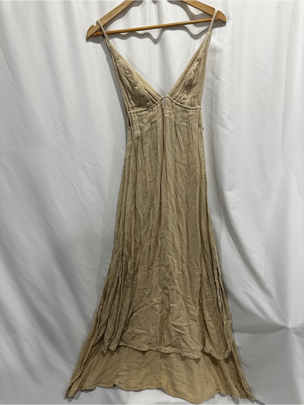 Blanca One Size Beige Cotton Gauze Boho Maxi Dress Open Side Beach Cover Up
